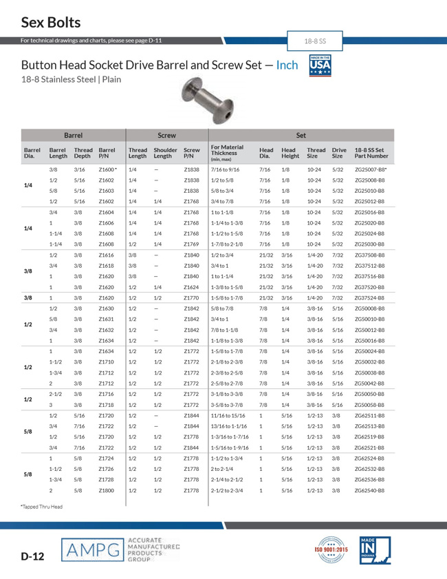 Zahusmページ Button Head Machine Screw and Barrel Set - Hex Drive, 18-8