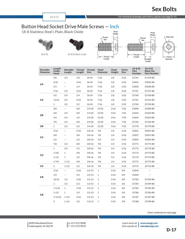 Z1623, Button Head Machine Shoulder Screw - Hex Drive, 18-8 Stainless  Steel, Inch, AMPG