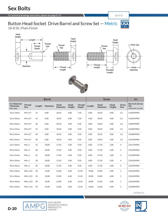 Z1634MPAK-1 | Button Head Machine Screw and Barrel Set - Hex Drive