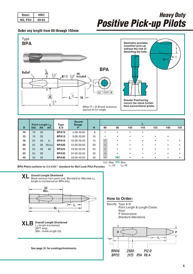 XTs175様 Ball Lock Pilot Punches - Tapered Tip, Heavy Duty, Metric