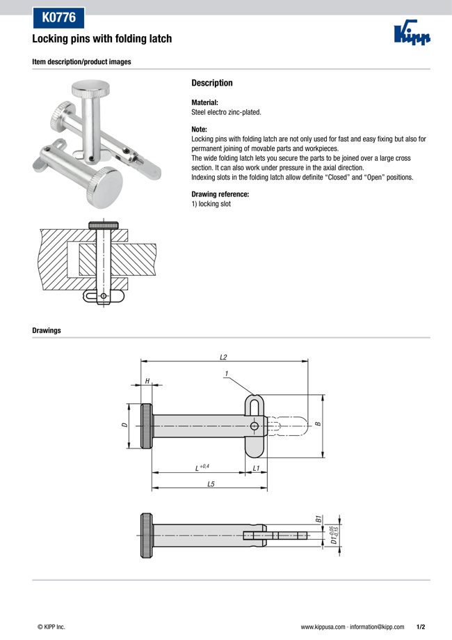 Ball Lock Pins - with Folding Latch, Steel, Electro Zinc
