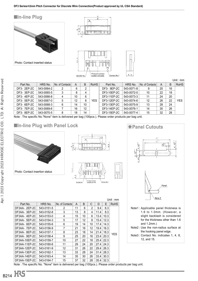 Dcy3ページ Rectangular Connectors - Board-to-Cable, 2.0 mm Pitch, Single Row