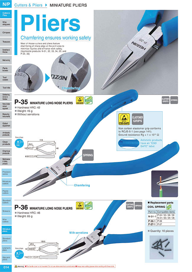 P-15-150 LONG NOSE PLIERS WITH SIDE CUTTER Hozan P-015-150 