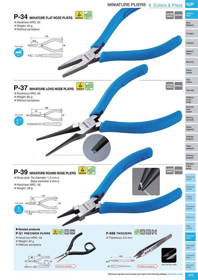 P-15-150 LONG NOSE PLIERS WITH SIDE CUTTER Hozan P-015-150 