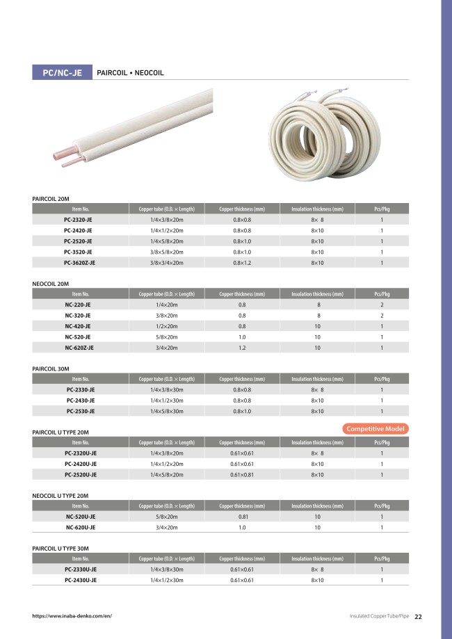 PC-2420 | Air Conditioner Ducting Accessories - Pair Coil, Heat Insulating,  Copper Tubing | Inaba Denki | MISUMI