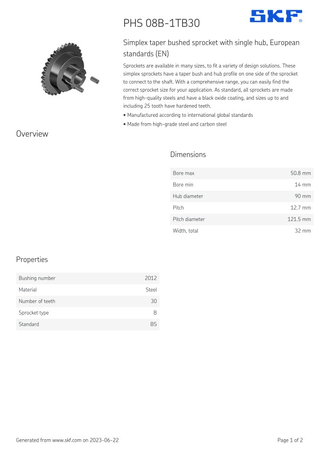 Roller Chain Sprockets - Simplex, for 1/2