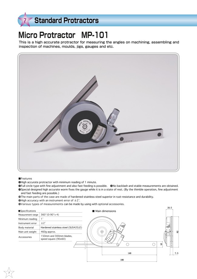 MP-101 | Protractors - Micro, 0 to 360°, Stainless Steel MP-101 | Protractors - Micro, 0 to 360°, Stainless Steel