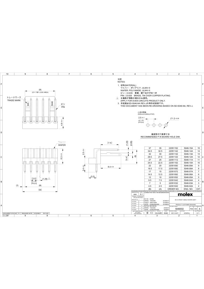 KK Mini-Latch Wire-to-Board Connector, Angle Type 5046 | Molex