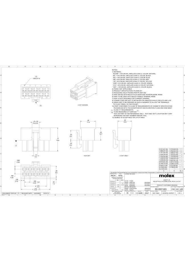 Mini-Fit Jr. Receptacle Housing 5557 | Molex | MISUMI