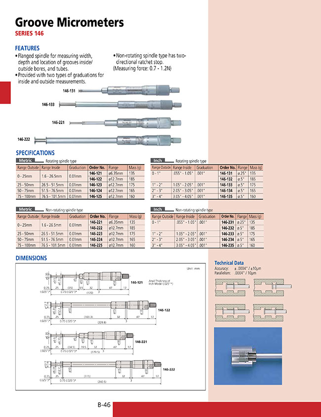 みむ Micrometers - Groove Micrometer, Series 146 | MITUTOYO | MISUMI