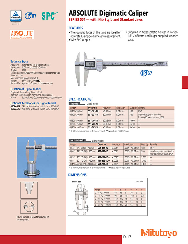 551-207-10  Absolute Digimatic Caliper - Nib Style and Standard