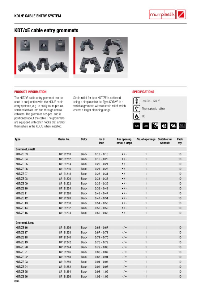 87121293 | Cable Glands - KDT/ZE & VE Grommets | Murrplastik | MISUMI