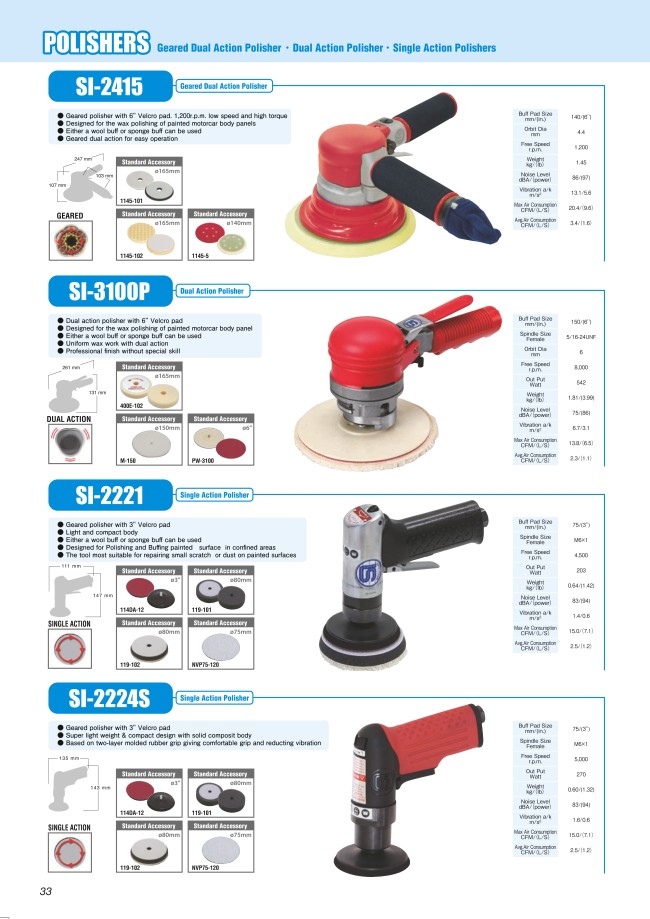 Pneumatic Sander Accessories - Buff, Angle Polisher, Velcro