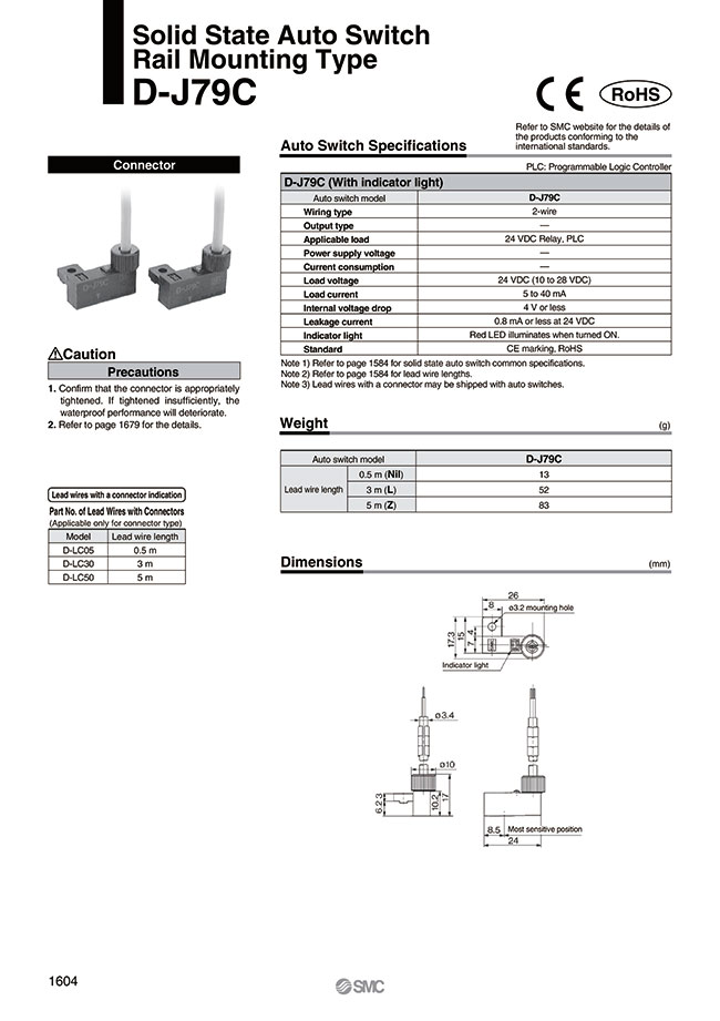 SMC Air Cylinder position Sensor D-J79C 