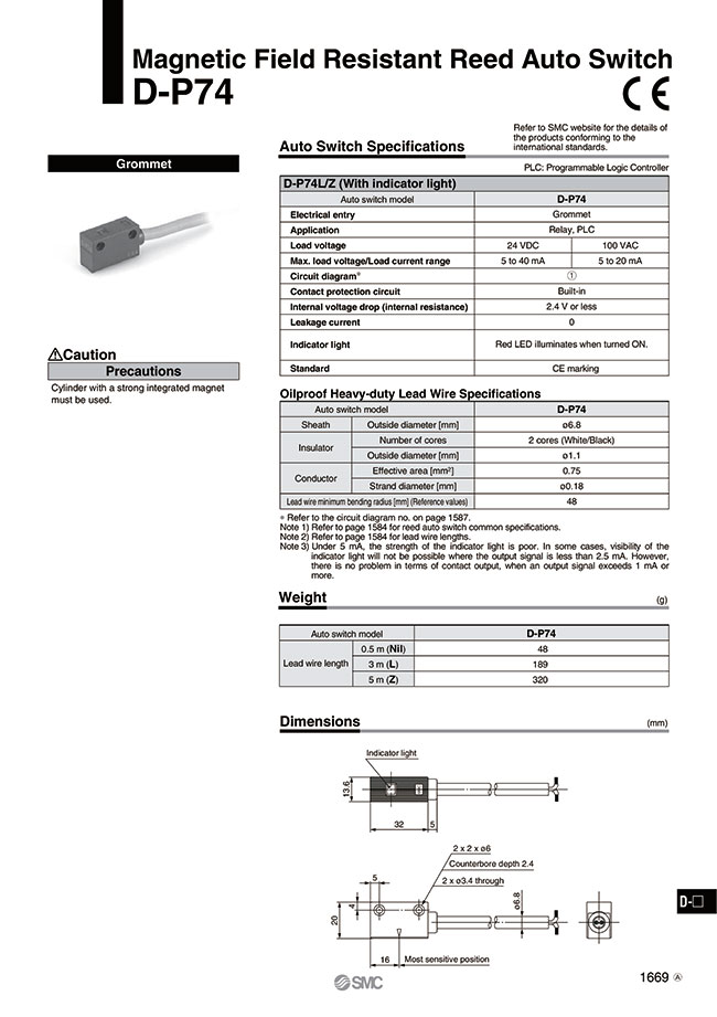 D R731 Cylinder Switches - Reed, High-Magnetic-Field-Resistant, D-P74 Series ...