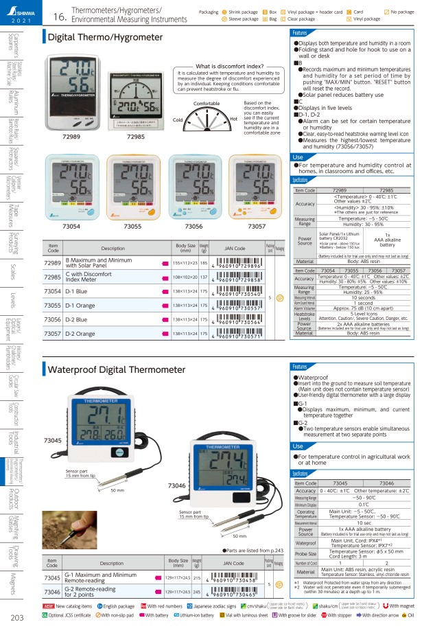 Digital Thermometer - Waterproof, G-1, 73045 | SHINWA RULES | MISUMI