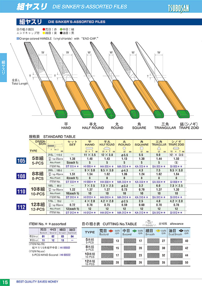 Assorted Files - Set Type, 5/8/10/12-Piece Packs | TSUBOSAN