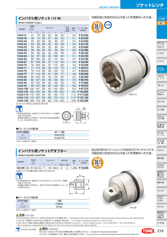Wrench Socket - Impact, Double Hex, 38.1 mm Drive, 12AD