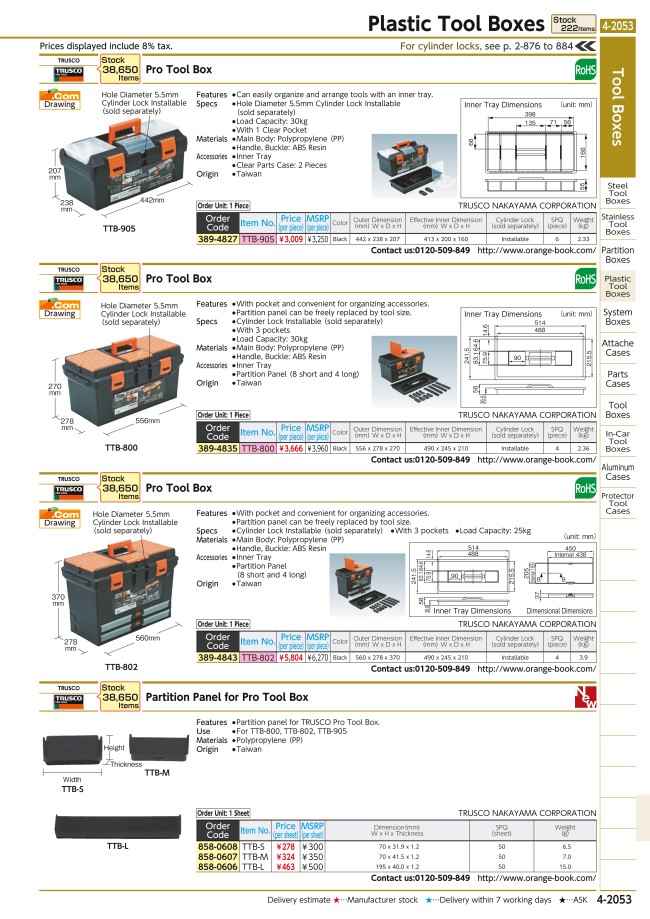 Tool Box - Compartmented Type, Resin, Black, TTB-905 | Trusco